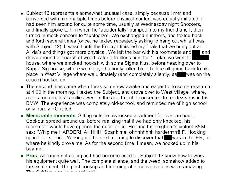 Illustration for article titled The Full Duke University "Fuck List" Thesis From A Former Female Student (UPDATE)